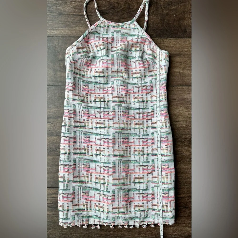 Trina Turk Patsy Halter Dress - Size 4 - Rainbow Geometric Pattern - Fringe Trim